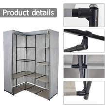 Purchase dporticus portable corner clothes closet wardrobe storage organizer with metal shelves and dustproof non woven fabric cover in gray