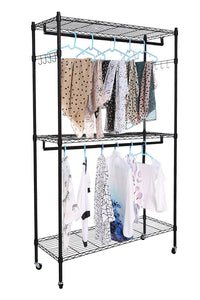 Heavy duty hindom free standing closet garment rack with wheels and side hooks 3 tiers large size heavy duty rolling clothes rack closet storage organizer us stock