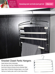 Knocbel Pants Clothes Hanger Closet Organizer 4 Layers Non Slip Swing Arm Hangers Hook Rack for Slacks Jeans Trousers Skirts Scarf 2-Pack (Beige)